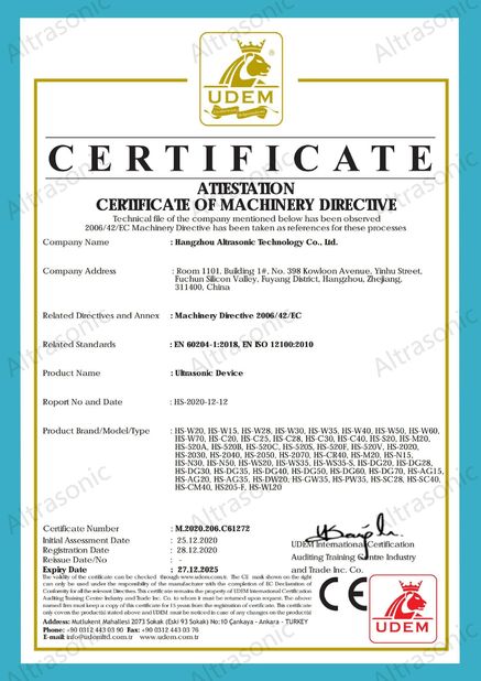 LA CHINE Hangzhou Altrasonic Technology Co., Ltd Certifications